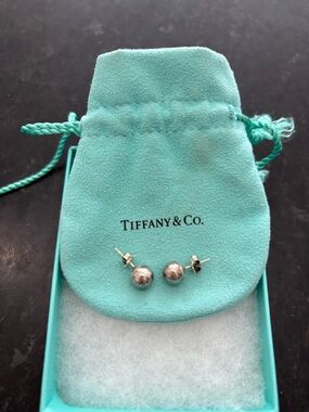 Tiffany & Co. Sterling Silver Ball Studs with pouch and box. 8mm size